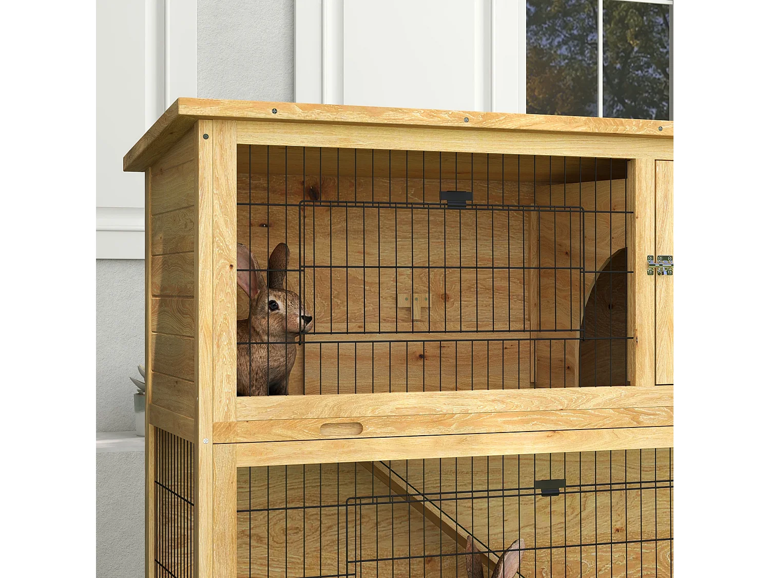 Clapier à lapin 2 étages 3 portes verrouillables bois pré-huilé