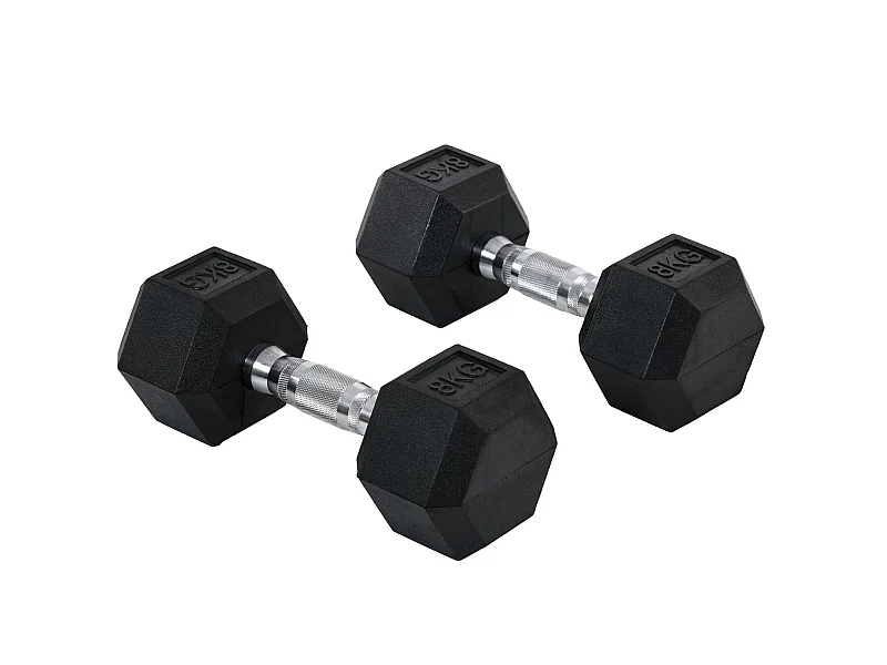 Ensemble d'haltères courtes total 16 Kg - entraînement musculaire & haltérophilie - acier caoutchouc noir