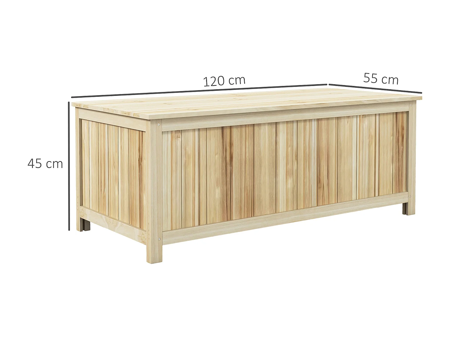 Coffre de rangement extérieur 172L avec vérins - dim. 120L x 55l x 45H cm - bois de sapin