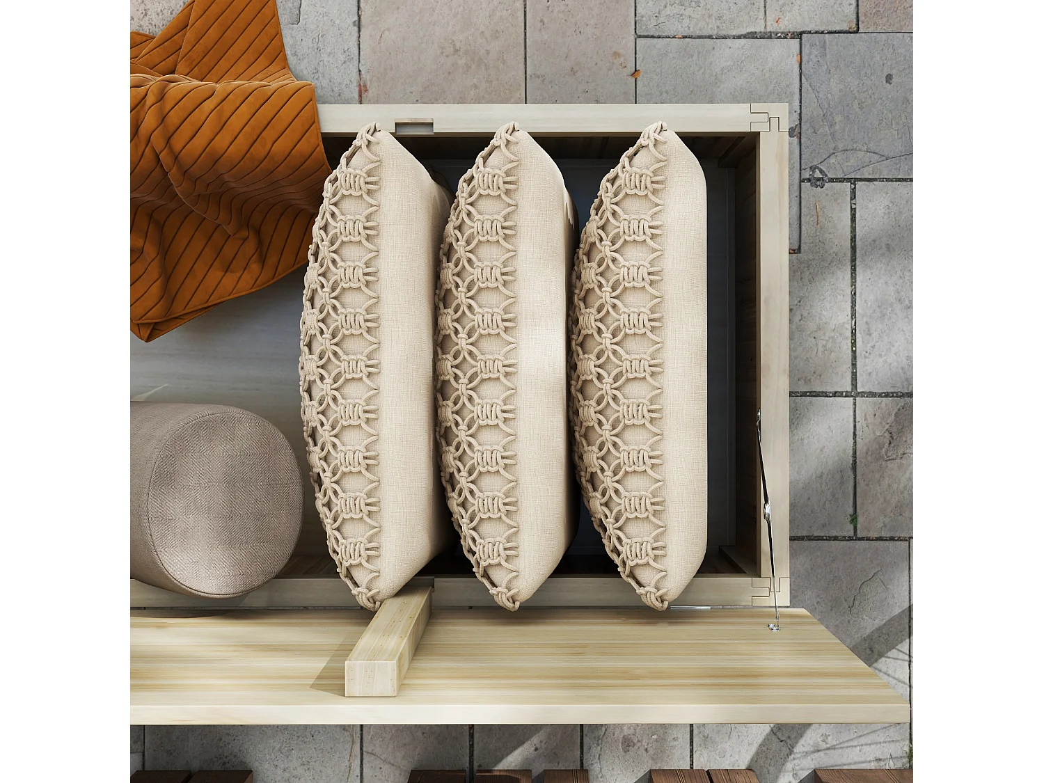 Coffre de rangement extérieur 172L avec vérins - dim. 120L x 55l x 45H cm - bois de sapin