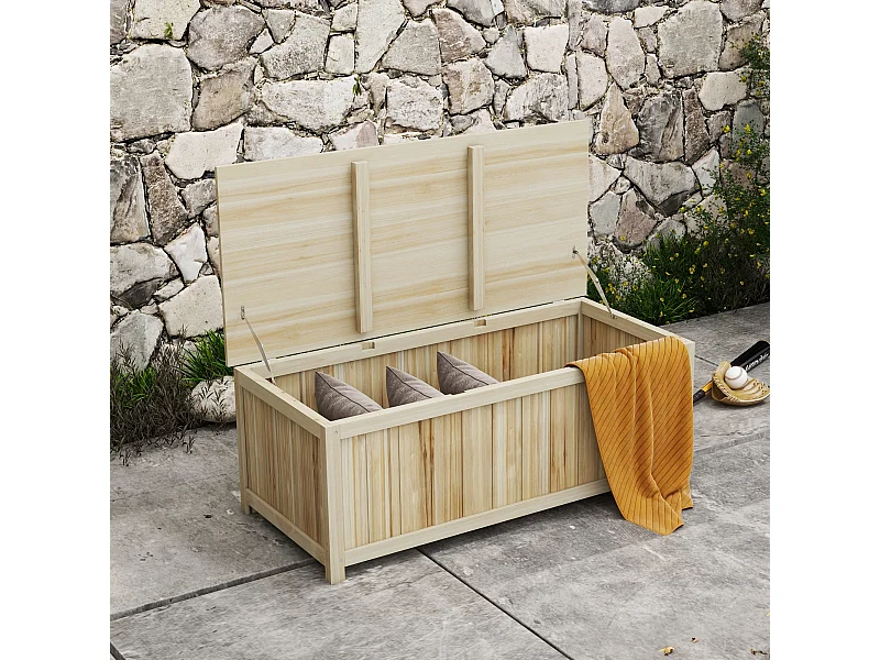 Coffre de rangement extérieur 172L avec vérins - dim. 120L x 55l x 45H cm - bois de sapin