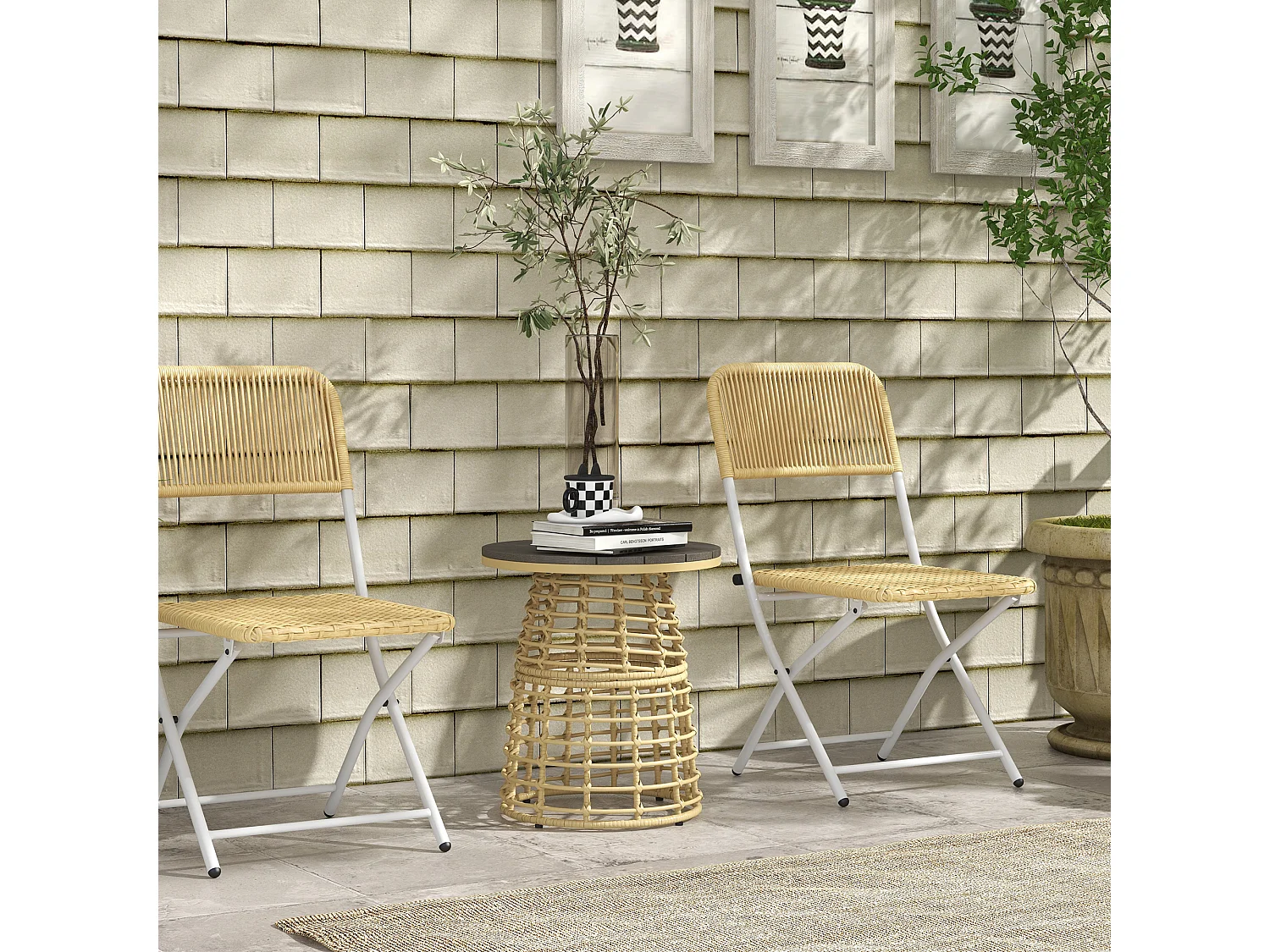 Table basse de jardin table d'appoint extérieur résine aspect rotin métal