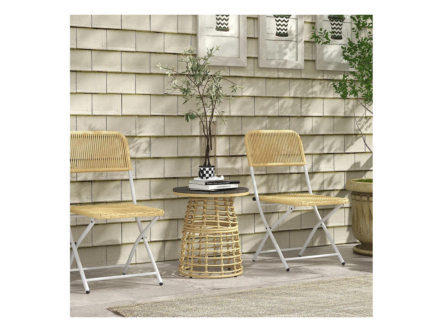 Table basse de jardin table d'appoint extérieur résine aspect rotin métal