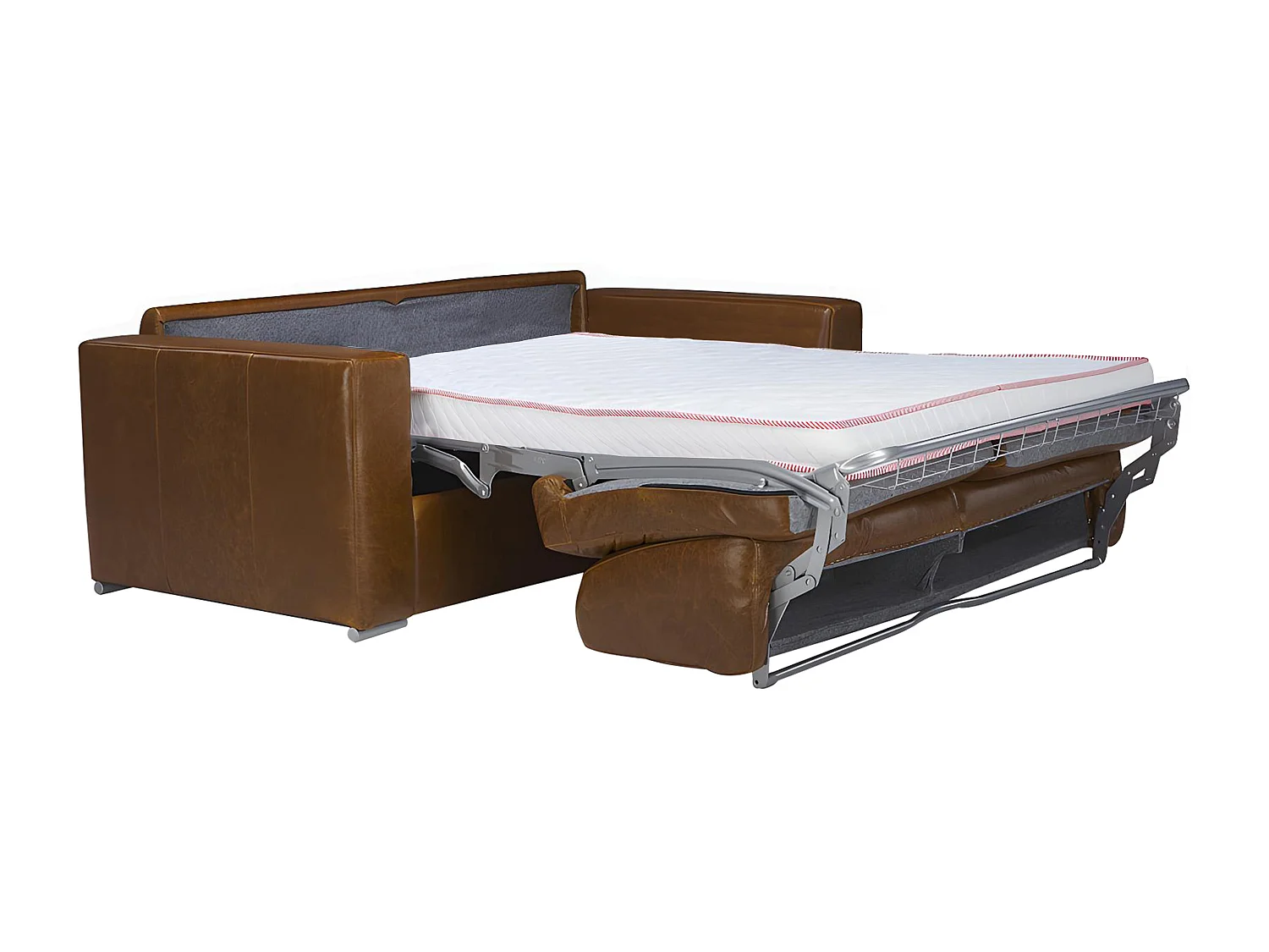 Bäddsoffa 4-sits med bäddmadrass i 100% äkta buffelläder i vintagekaramell 20 cm madrass - DELECTEA II