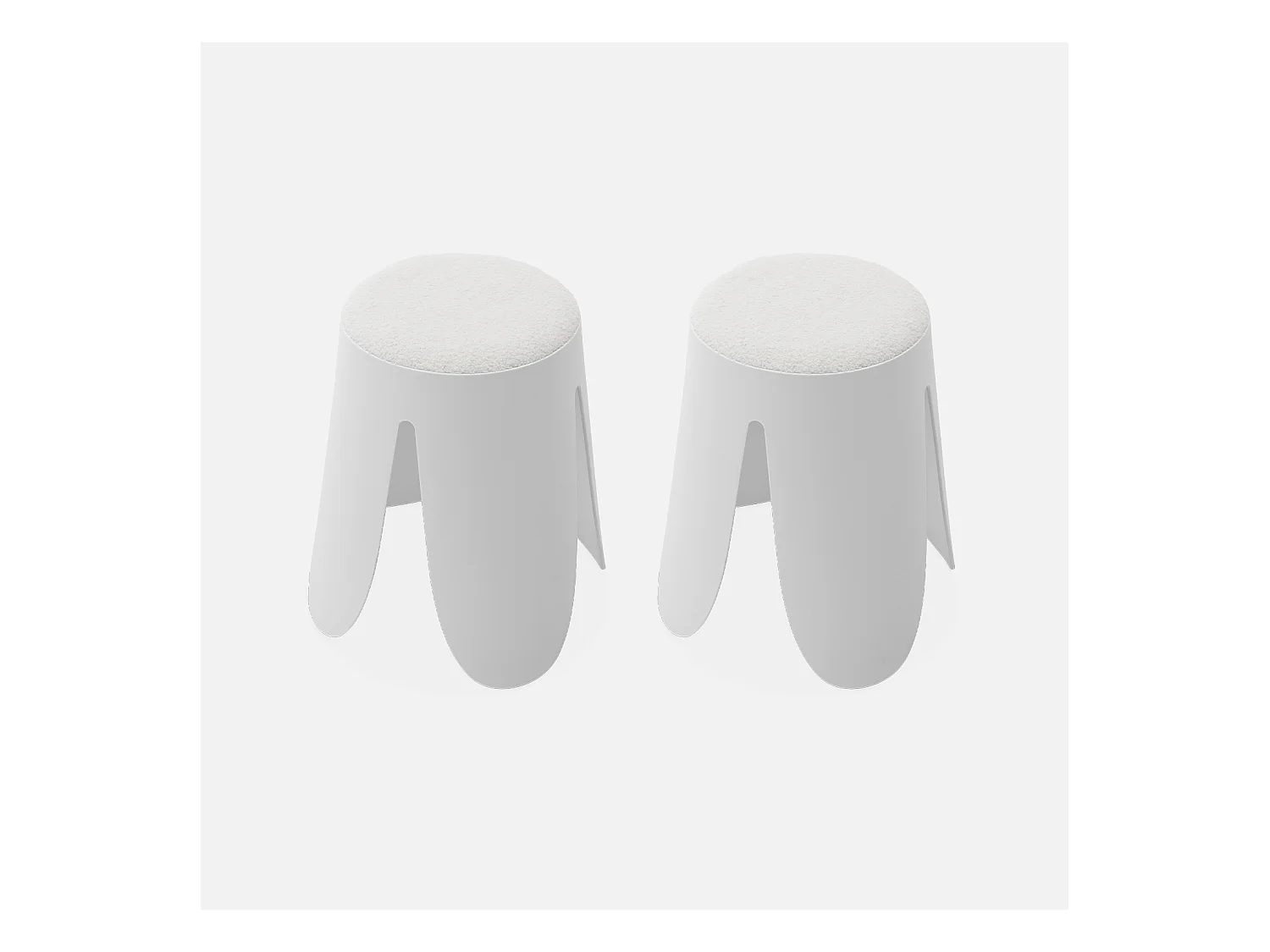 Set de 2 tabourets empilables blancs. bouclette texturée. NIKI. Ø30 / 44 x H46cm