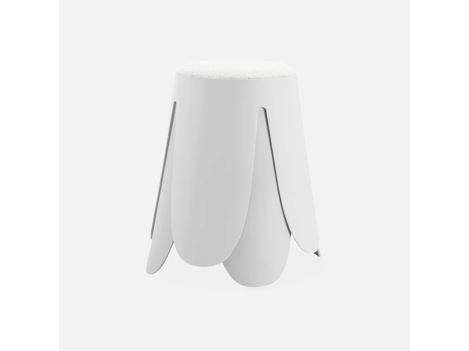 Set de 2 tabourets empilables blancs. bouclette texturée. NIKI. Ø30 / 44 x H46cm