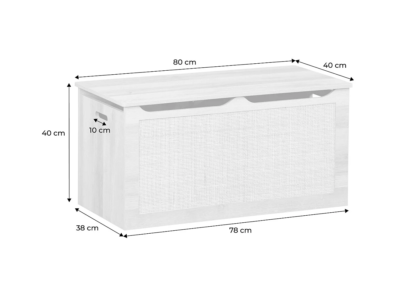 Coffre à jouets cannage. couvercle. poignées latérales pour chambre enfant