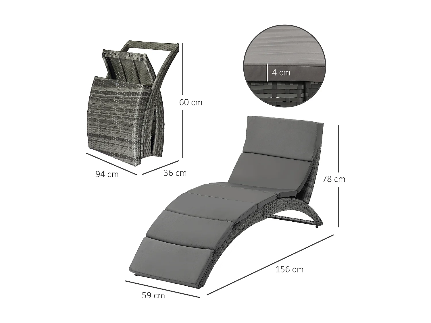 Bain de soleil design contemporain - matelas grand confort inclus - résine tressée gris