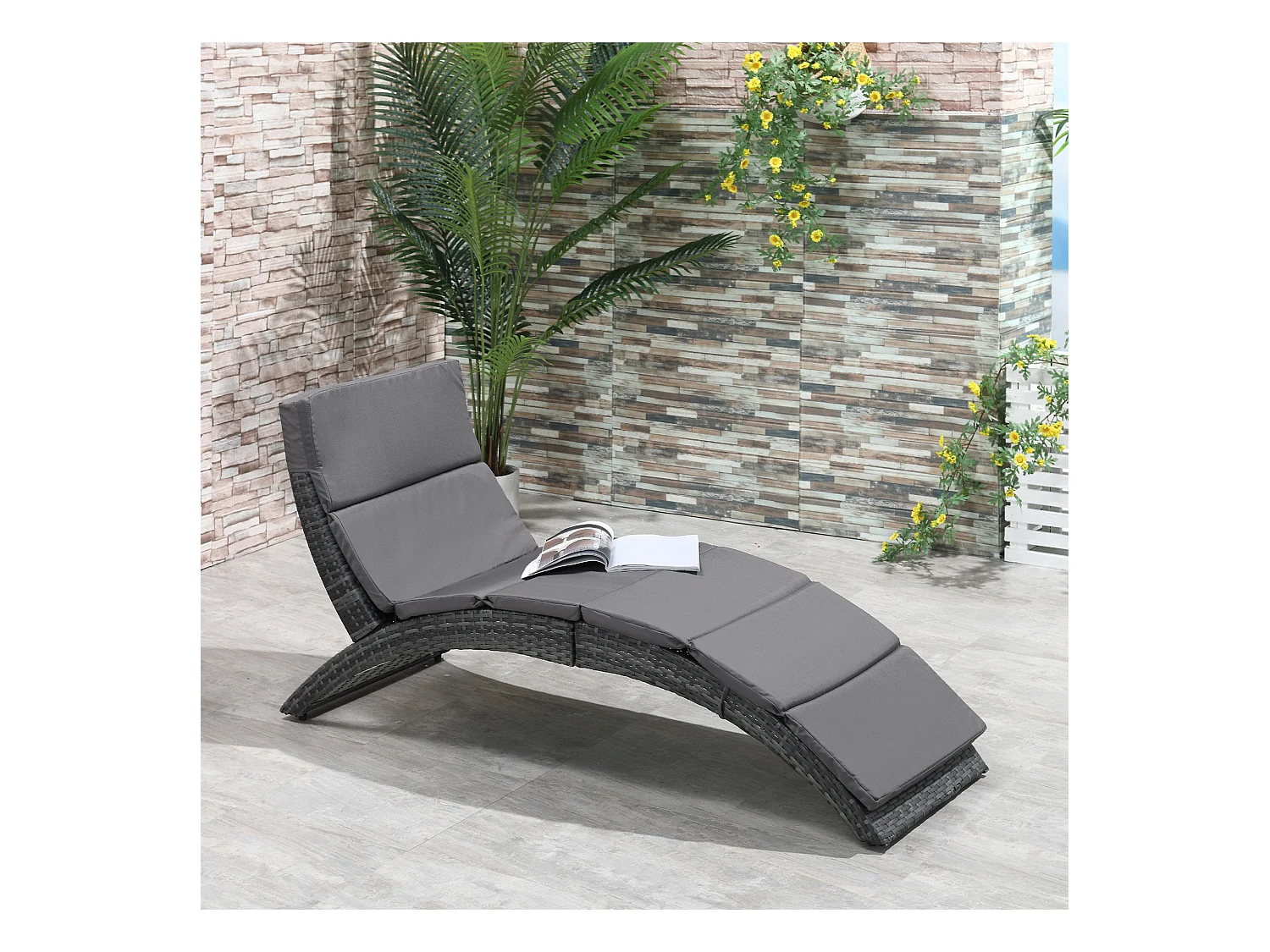 Bain de soleil design contemporain - matelas grand confort inclus - résine tressée gris