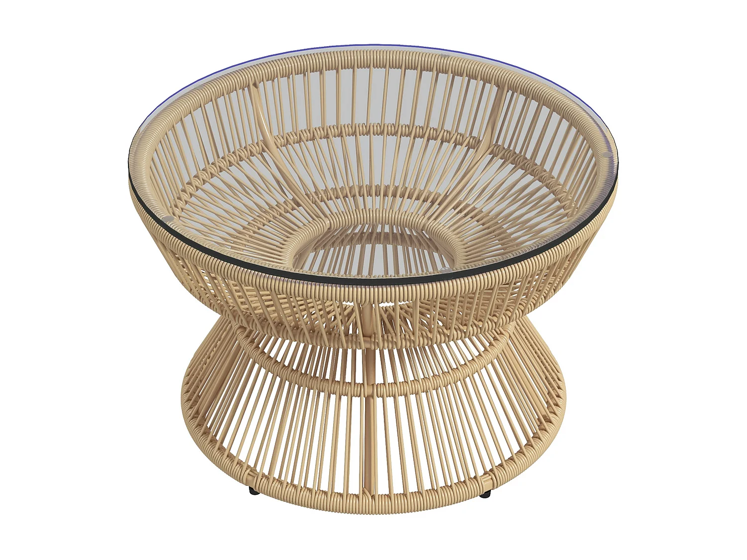 Table basse de jardin ronde résine aspect rotin plateau verre