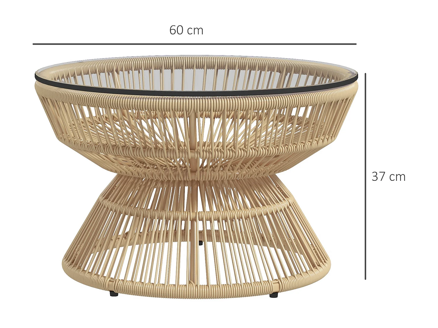 Table basse de jardin ronde résine aspect rotin plateau verre