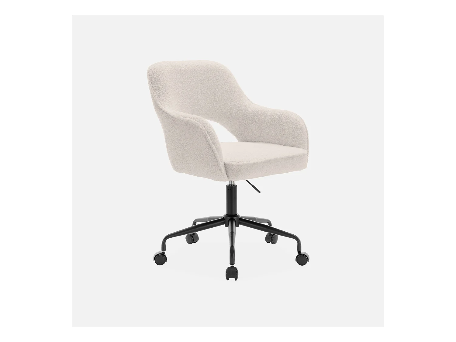 Chaise de bureau à roulettes bouclettes blanche. Jim. L 60 x P 62 x H 89 / 99cm.