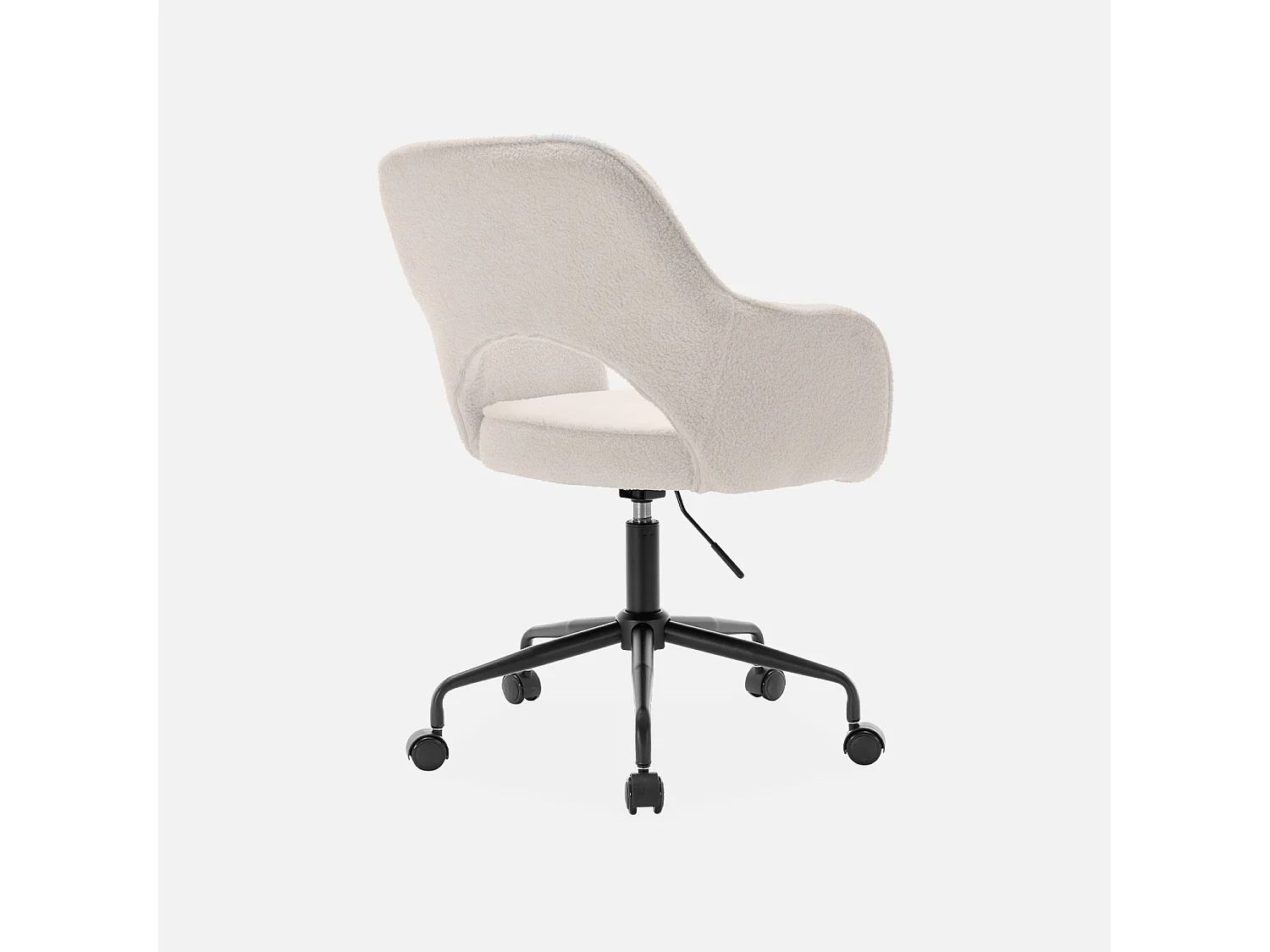 Silla de oficina con ruedas en borreguito y base negra blanco