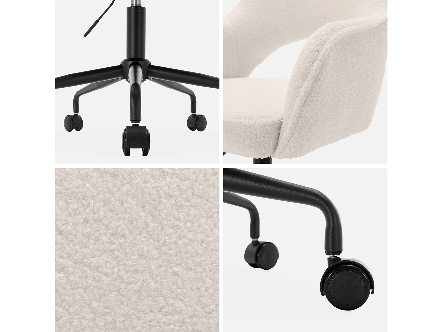Silla de oficina con ruedas en borreguito y base negra blanco