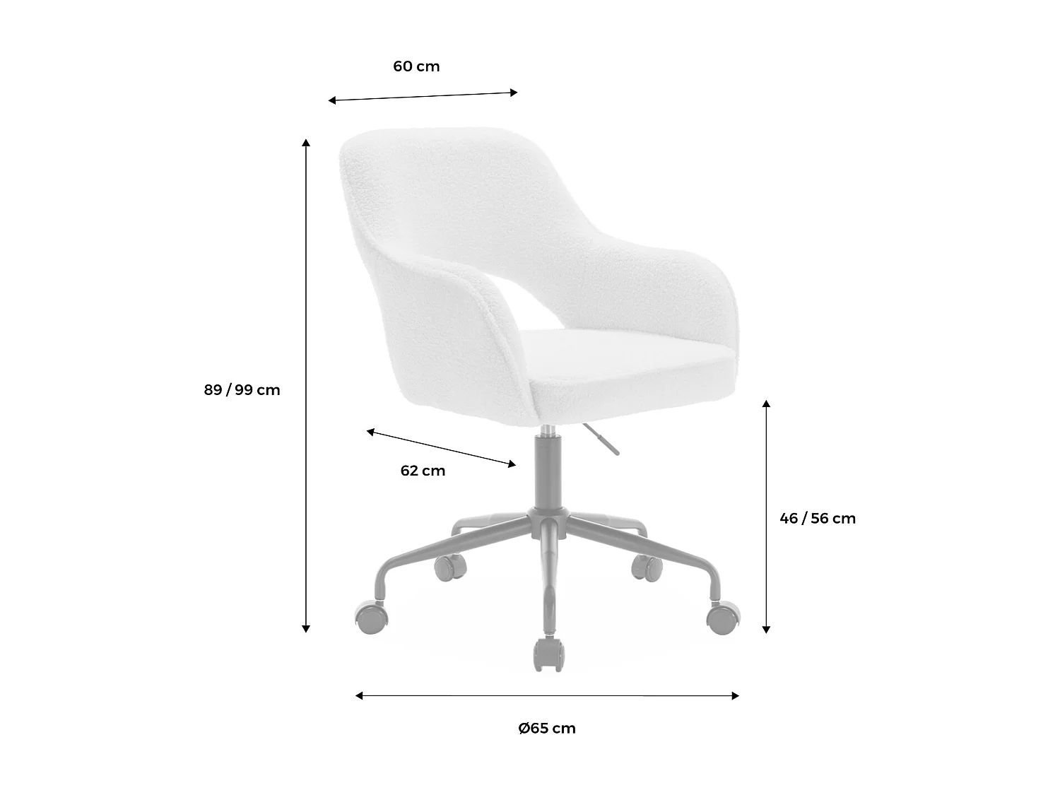 Sedia da ufficio bouclé con rotelle, bianco
