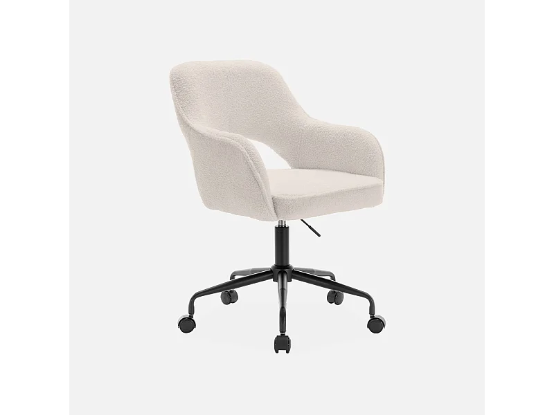 Silla de oficina con ruedas en borreguito y base negra blanco