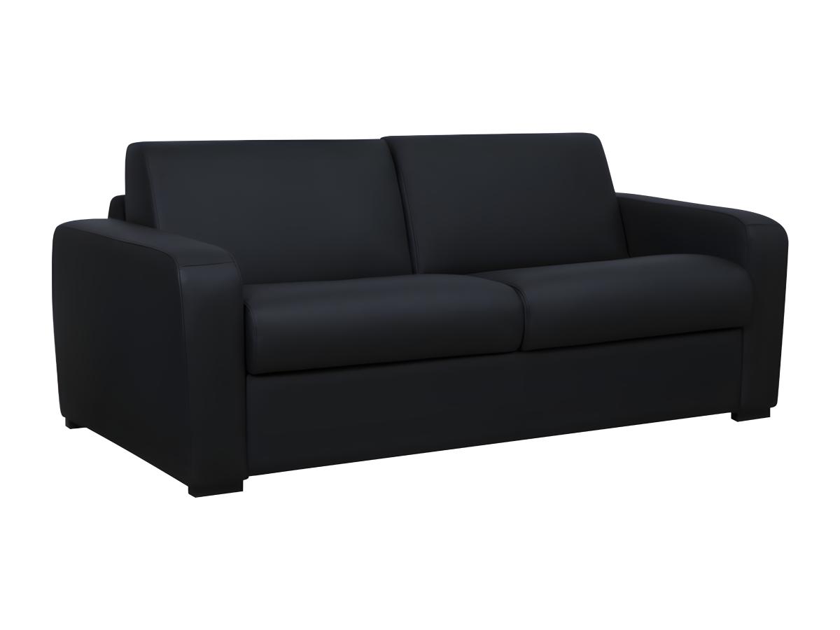 Schlafsofa mit Matratze 4-Sitzer - Matratze 18 cm - Leder - Schwarz - BEVIS günstig online kaufen