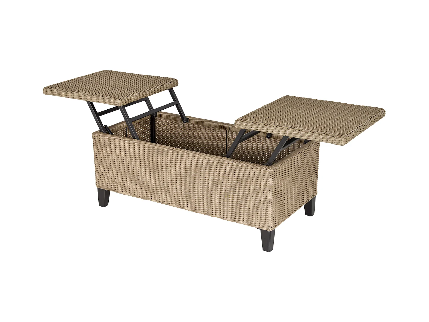 Table basse de jardin style cosy chic - table basse relevable - métal époxy résine tressée imitation rotin beige