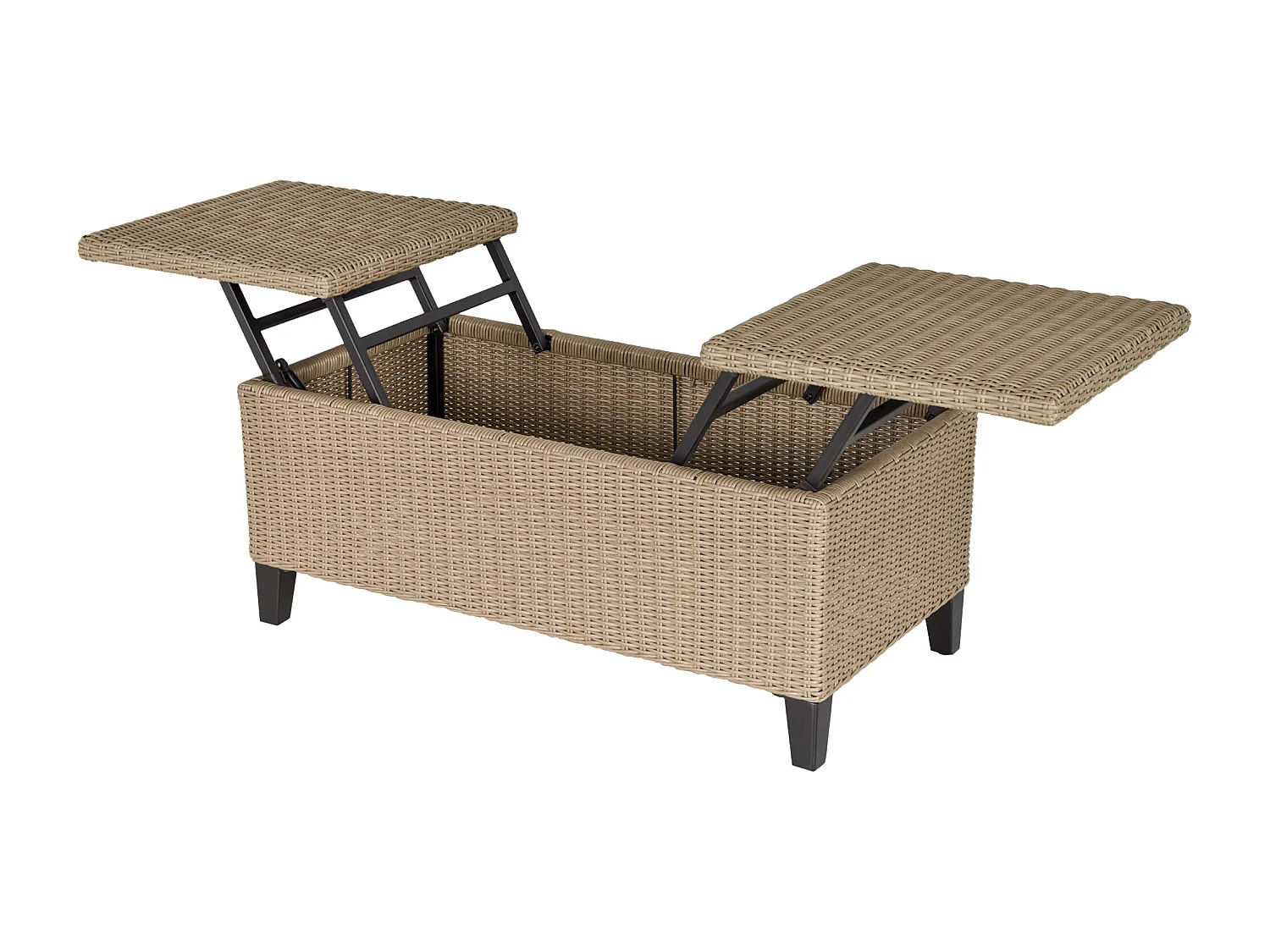 Table basse de jardin style cosy chic - table basse relevable - métal époxy résine tressée imitation rotin beige