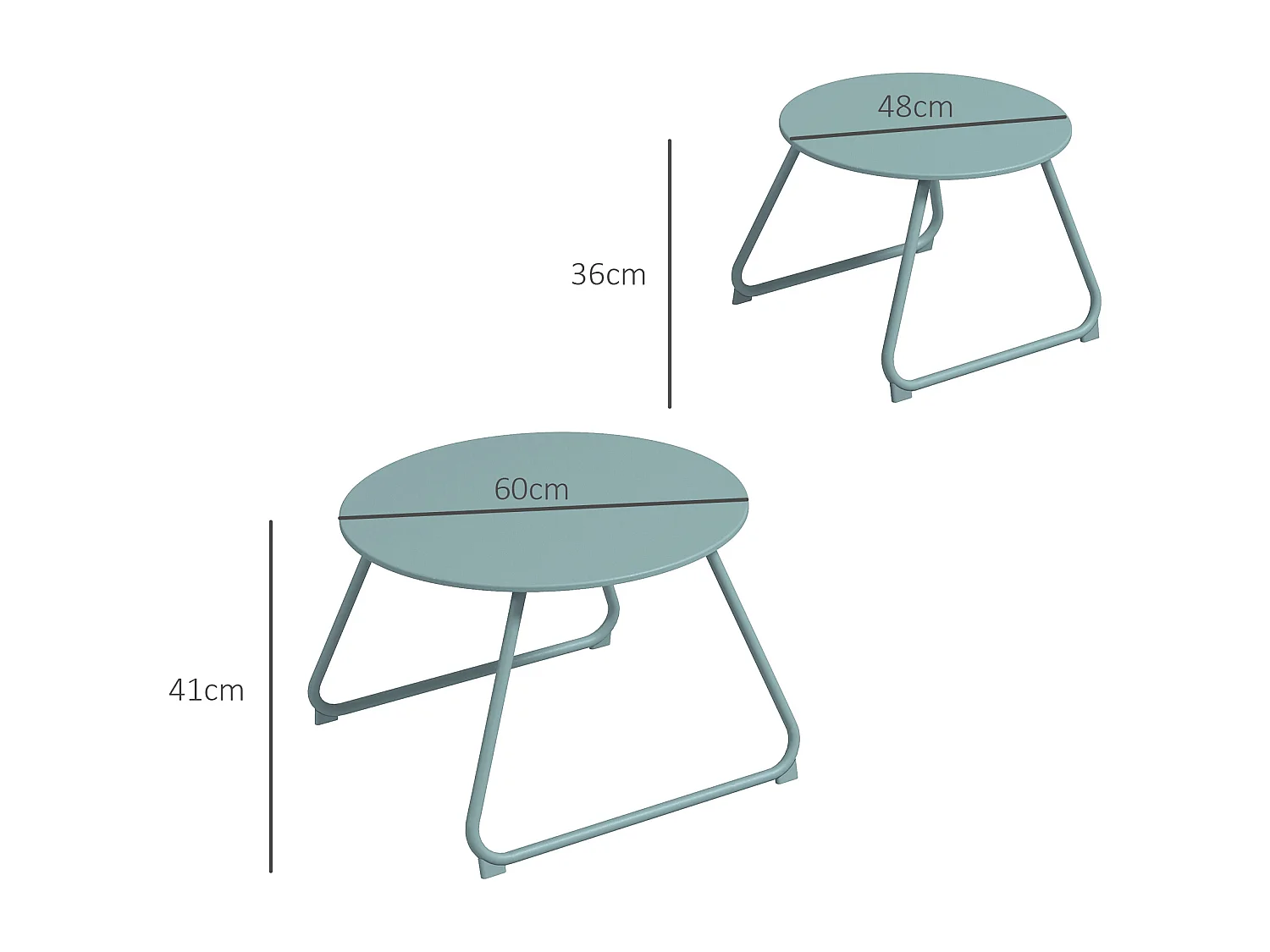 Lot de 2 tables basses gigognes de jardin métal époxy bleu