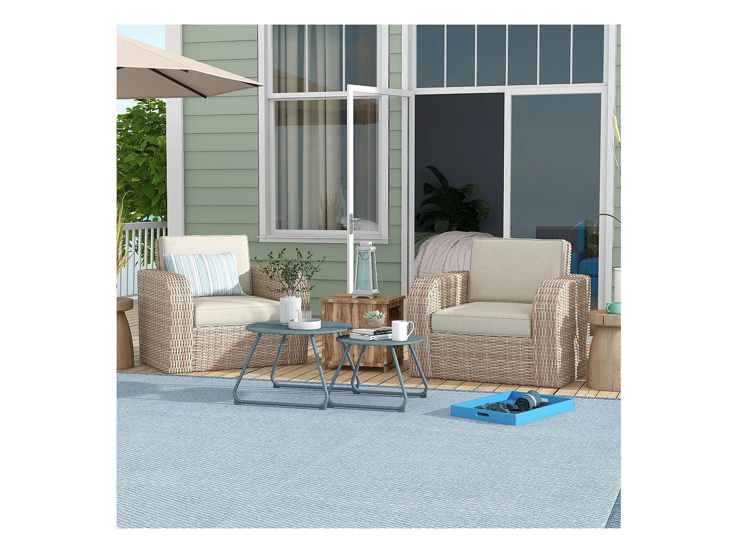 Lot de 2 tables basses gigognes de jardin métal époxy bleu