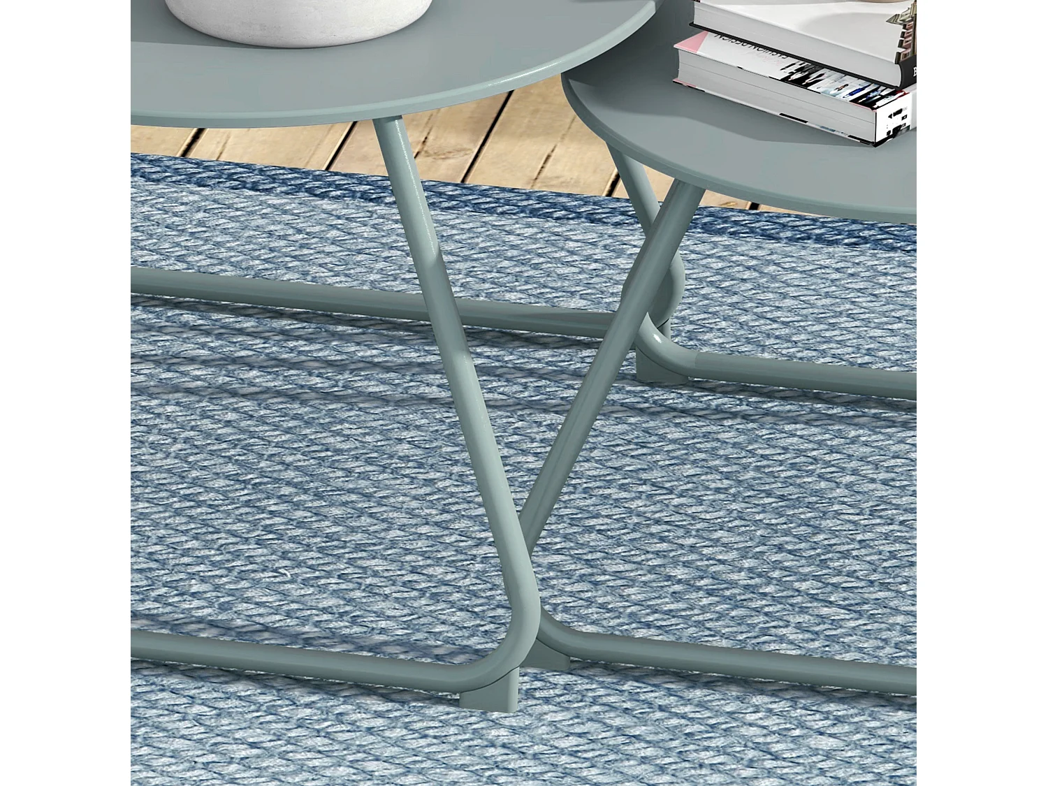 Lot de 2 tables basses gigognes de jardin métal époxy bleu