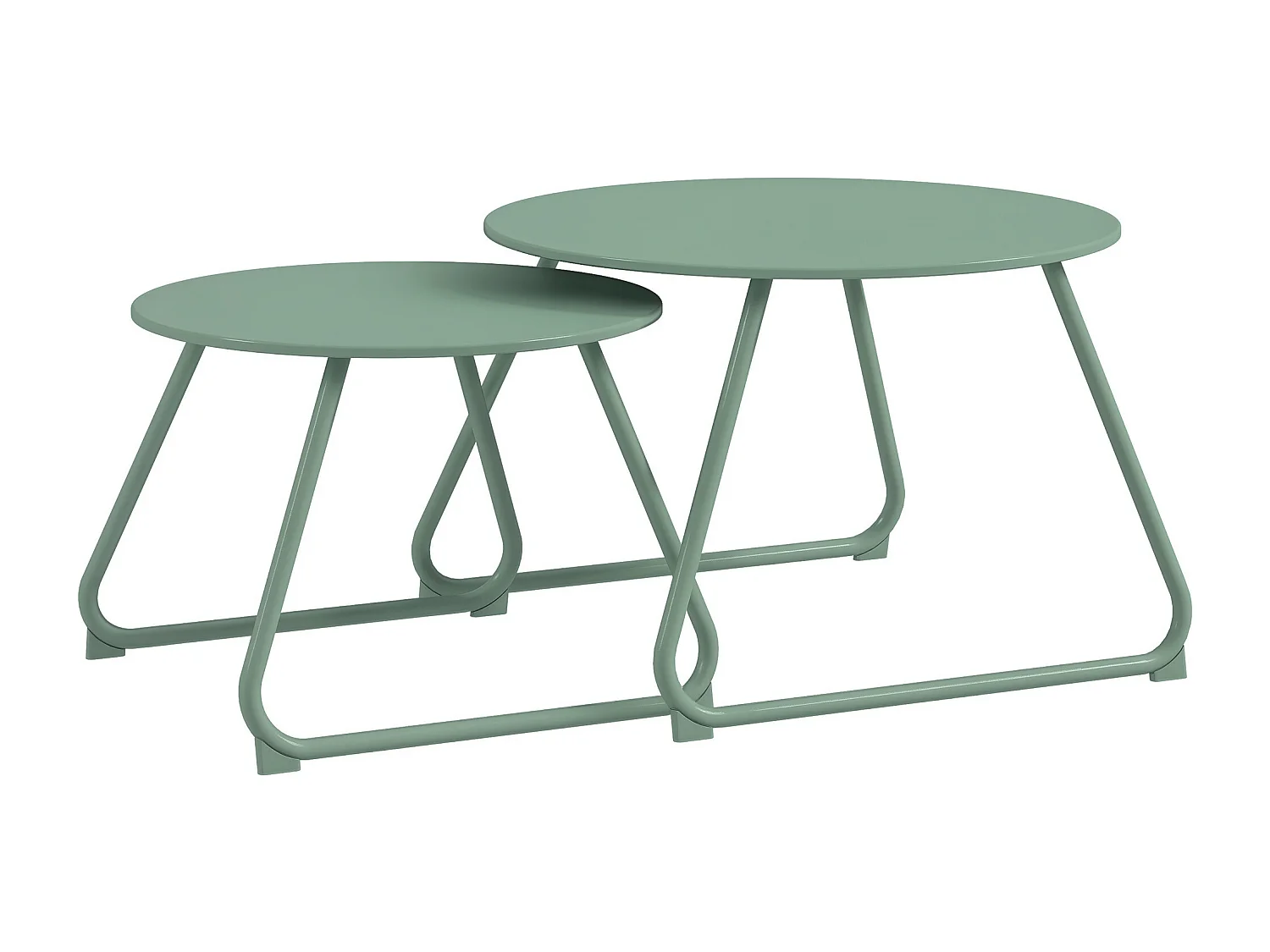 Lot de 2 tables basses gigognes de jardin métal époxy vert