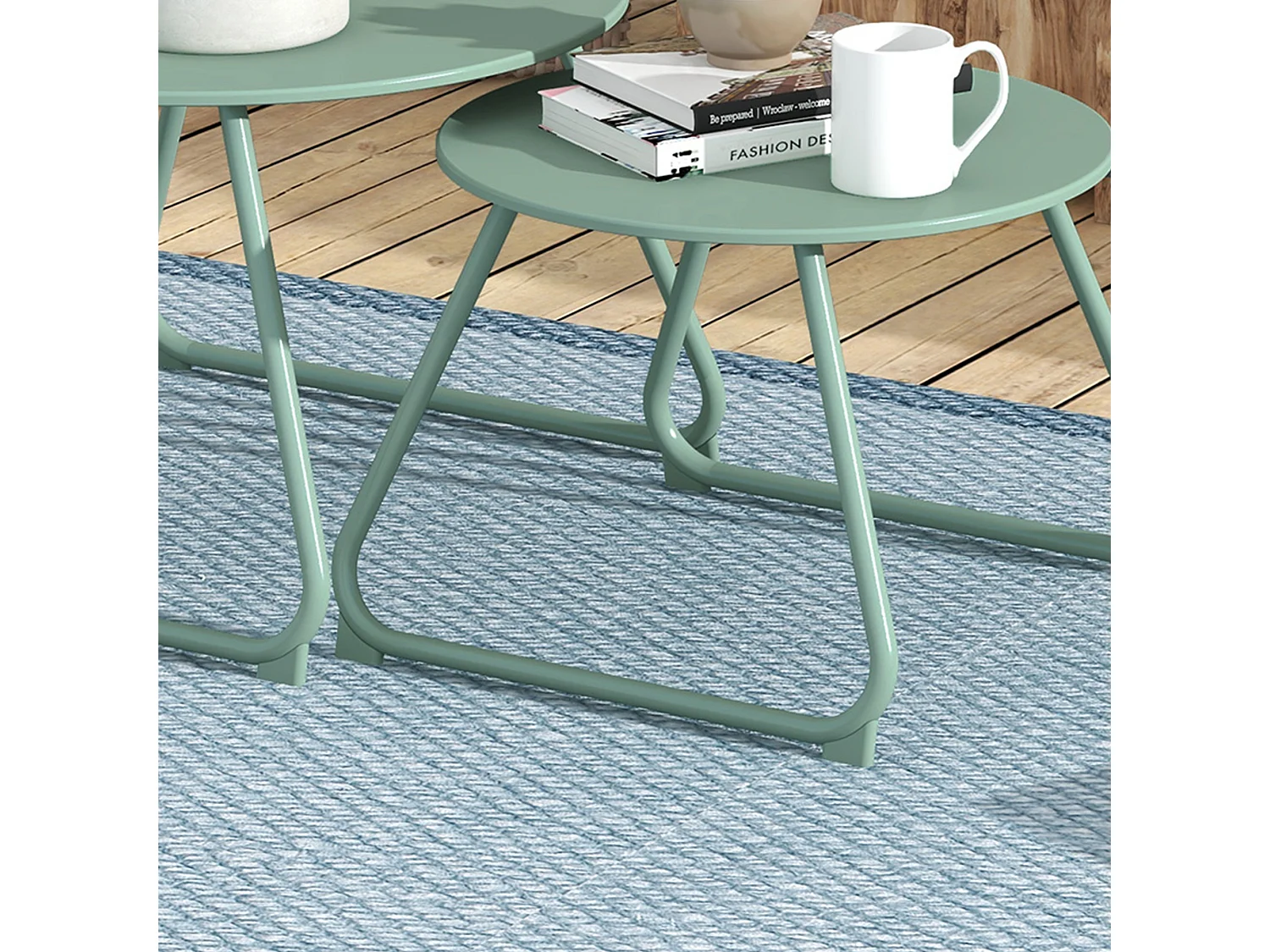 Lot de 2 tables basses gigognes de jardin métal époxy vert