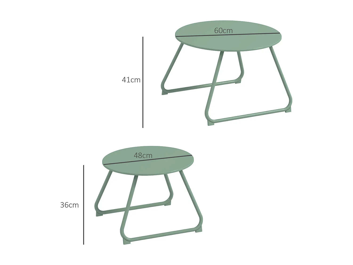 Lot de 2 tables basses gigognes de jardin métal époxy vert