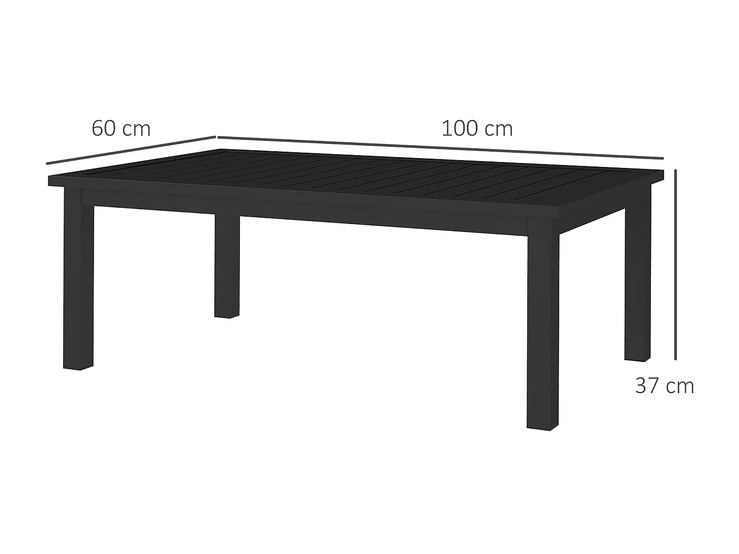 Table basse rectangulaire de jardin plateau à lattes dim. 100L x 60l x 37H cm pieds antidérapants alu noir