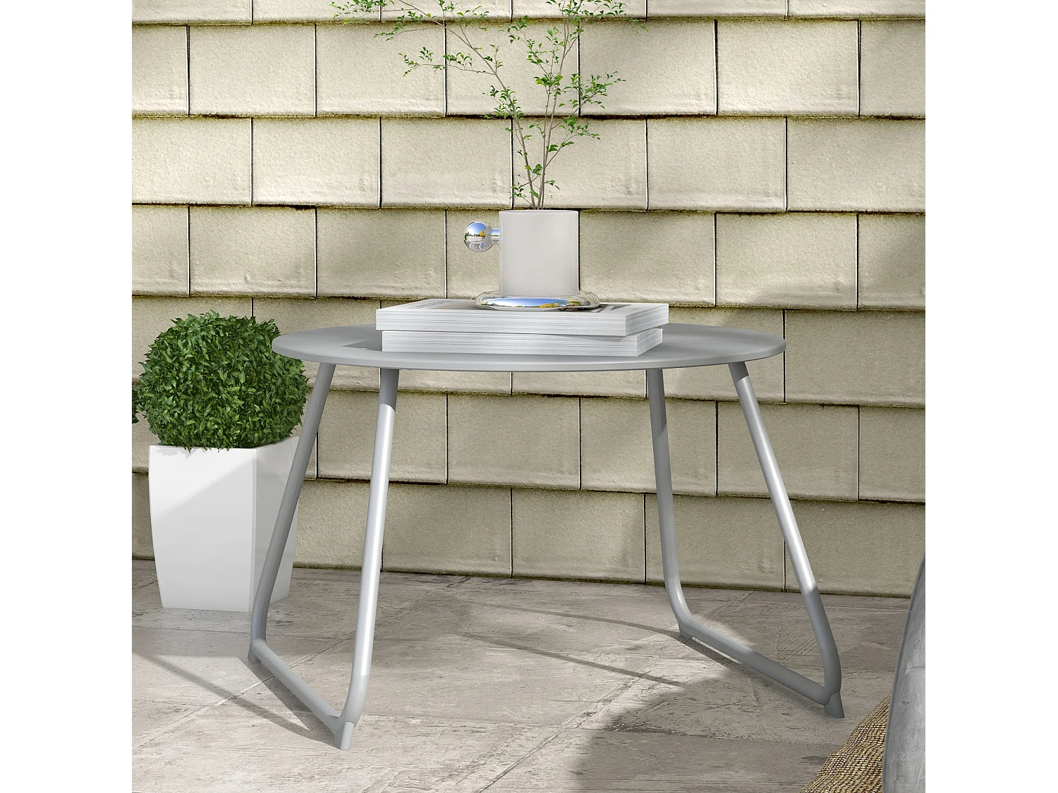 Table basse de jardin ronde Ø 60 cm métal époxy gris