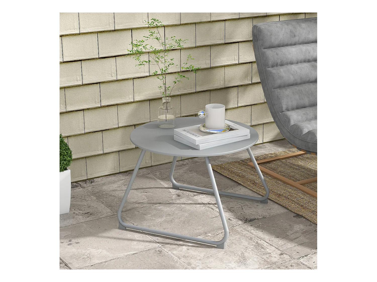 Table basse de jardin ronde Ø 60 cm métal époxy gris