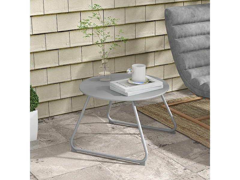 Table basse de jardin ronde Ø 60 cm métal époxy gris