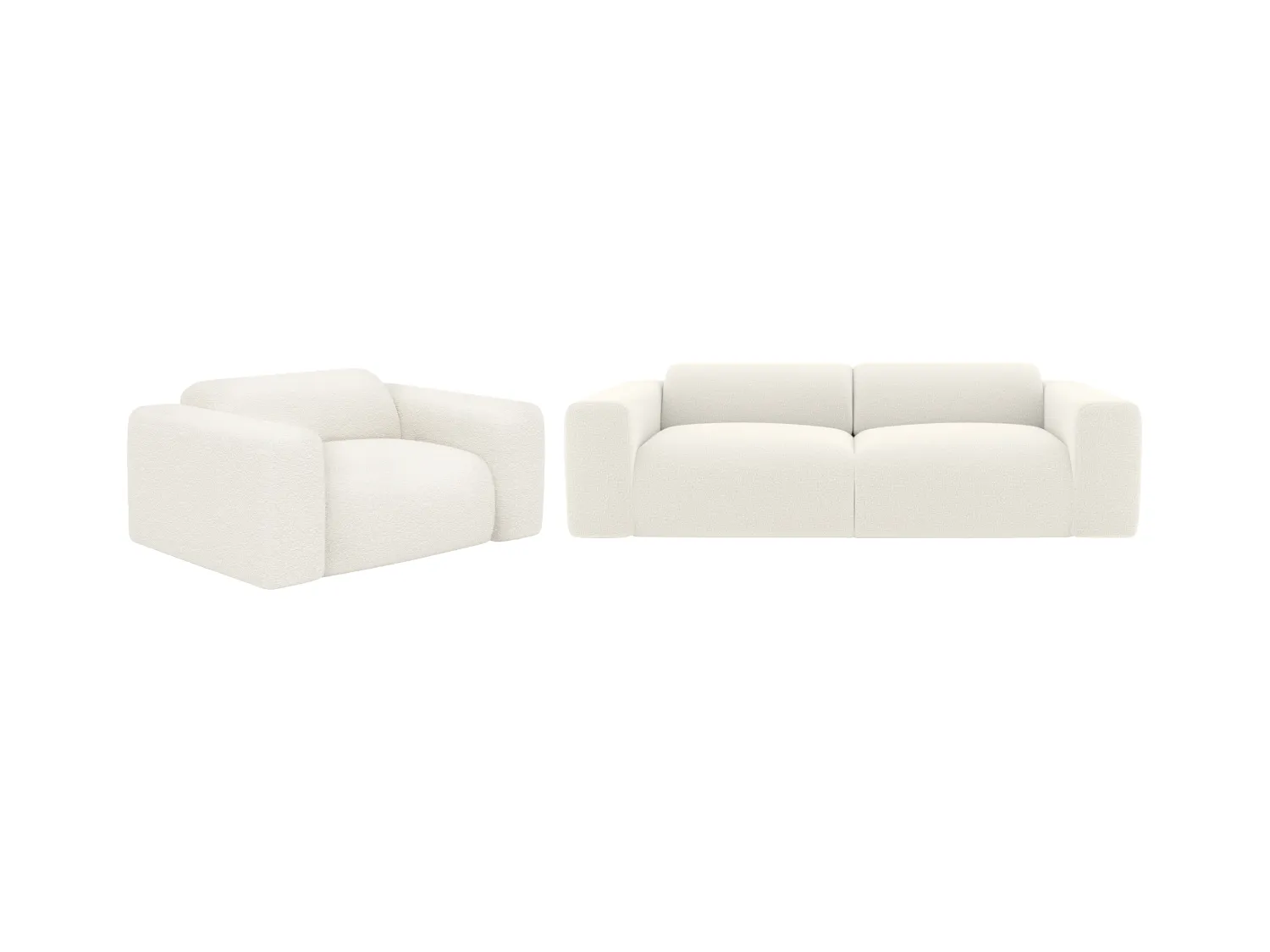 Canapé 3 places et fauteuil en tissu bouclette blanc POGNI de Maison Céphy
