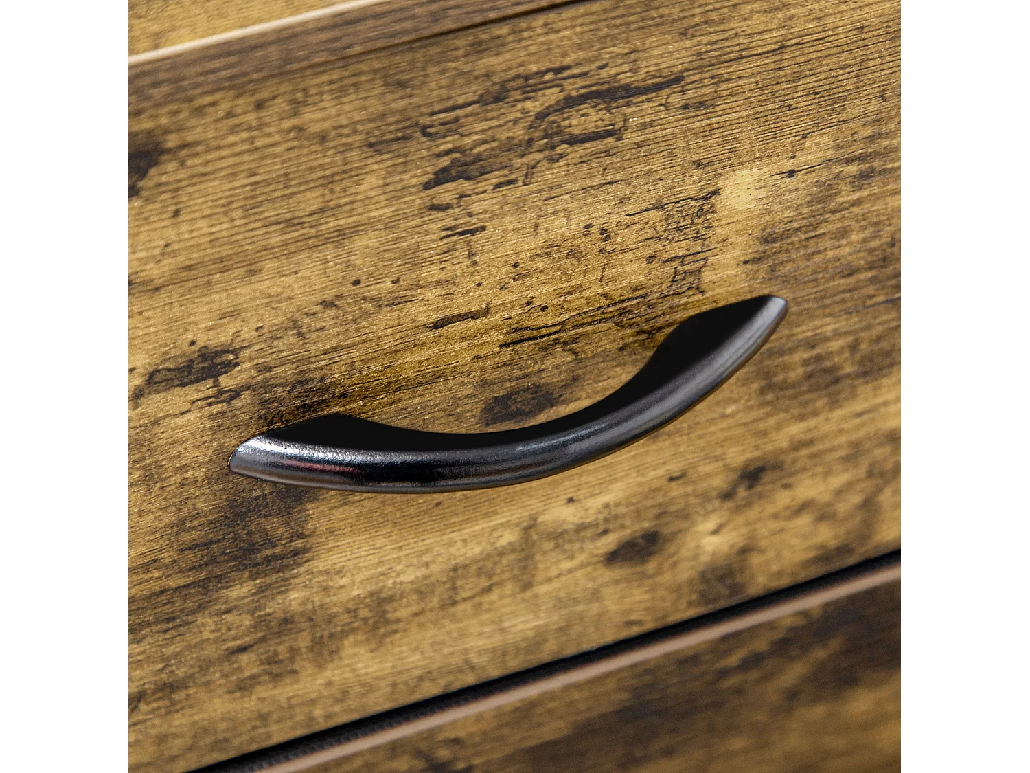 Buffet design industriel - 6 tiroirs, 2 niches, plateau - châssis acier noir MDF aspect bois avec veinage