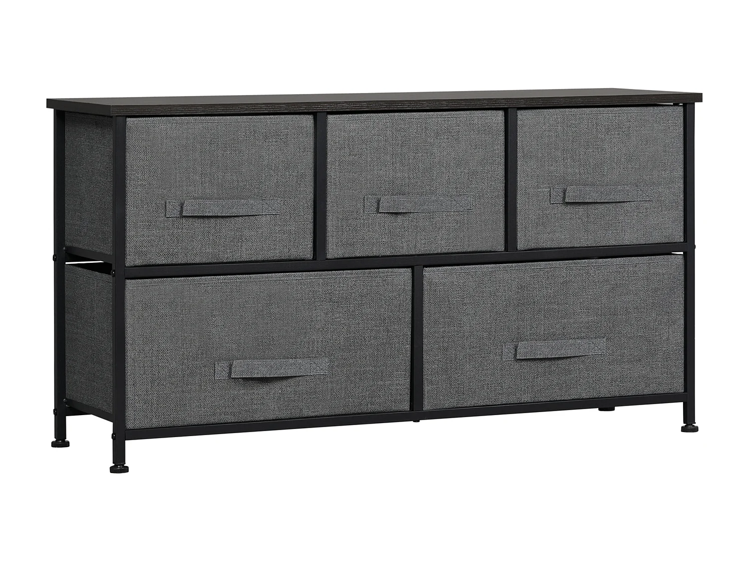 Commode meuble de rangement 5 tiroirs non-tissés anthracite structure métal noir plateau MDF aspect bois