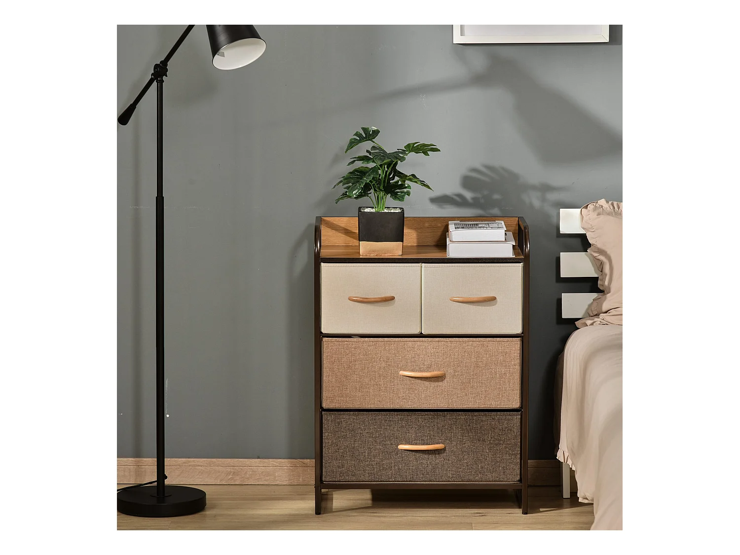 Meuble de rangement chiffonnier 4 tiroirs en tissu 58 x 29 x 78,5 cm marron beige brun
