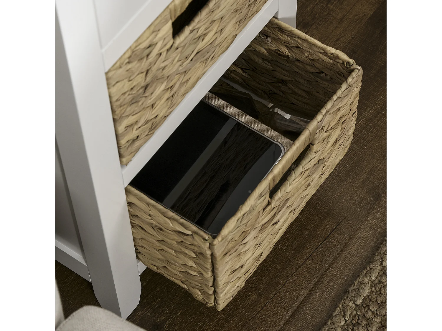 Chifonnier 3 tiroirs style cosy chic jacynthe d'eau MDF blanc