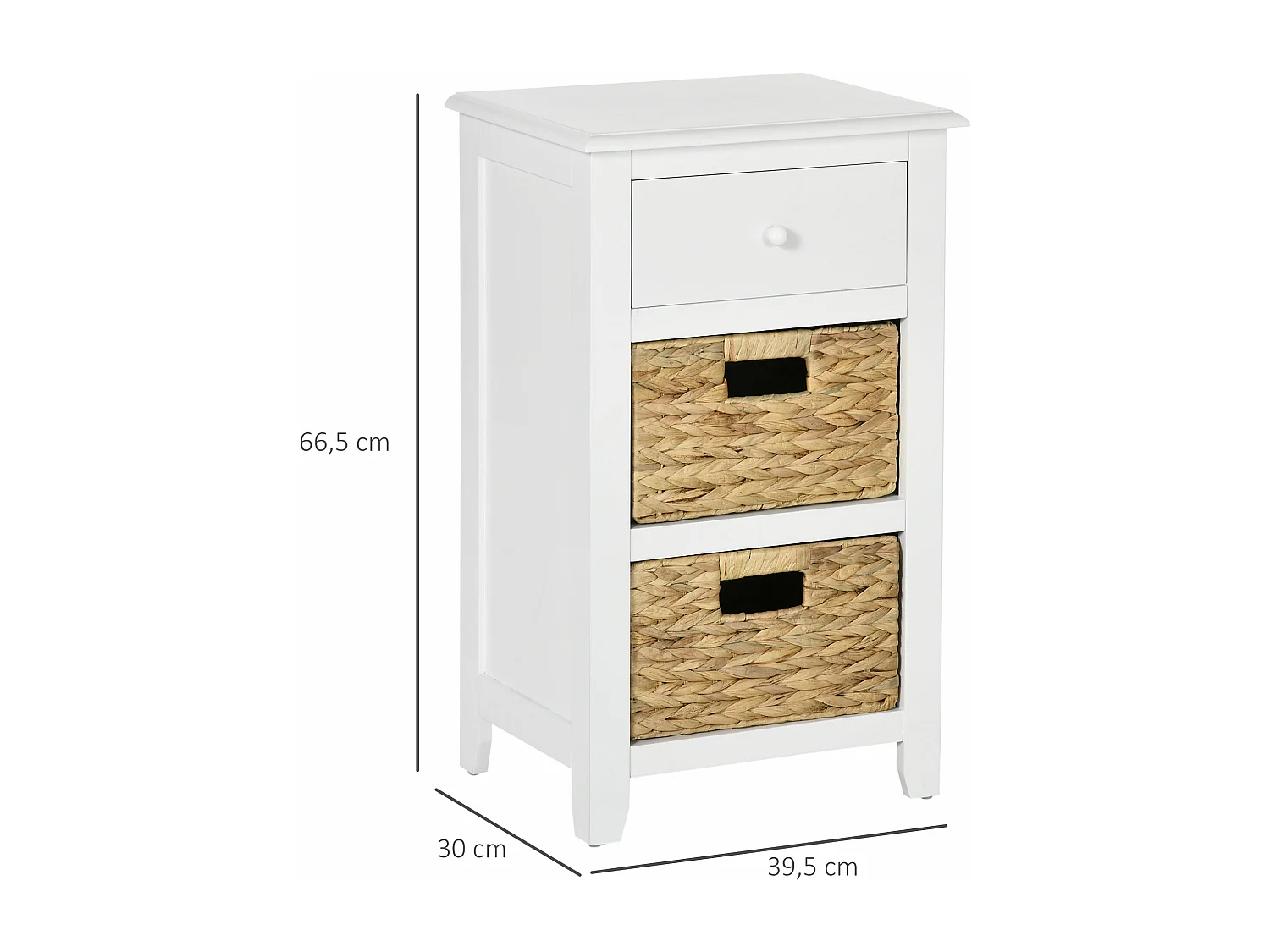 Chifonnier 3 tiroirs style cosy chic jacynthe d'eau MDF blanc