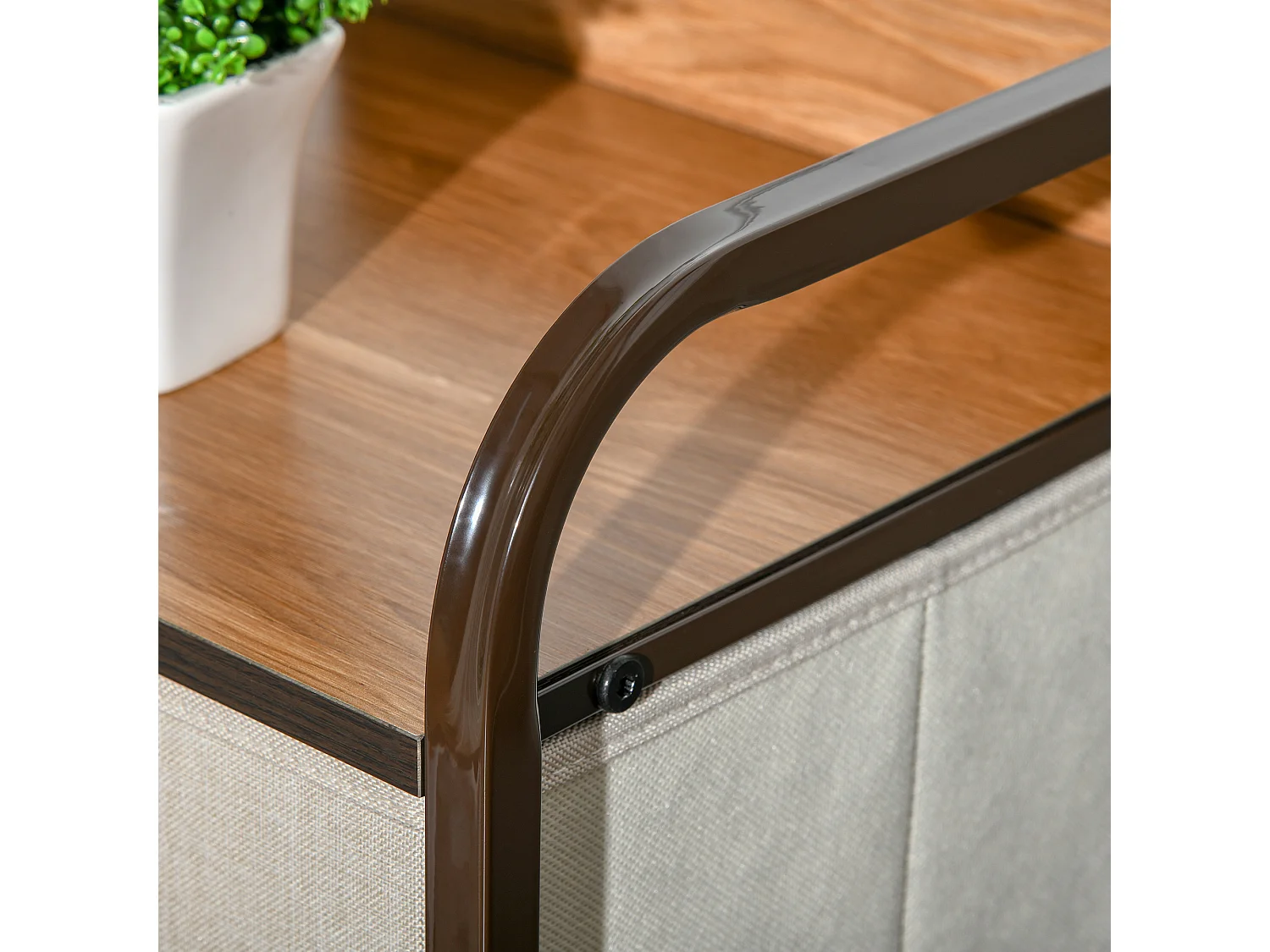 Meuble de rangement chiffonnier 4 tiroirs acier MDF aspect bois non tissé marron beige