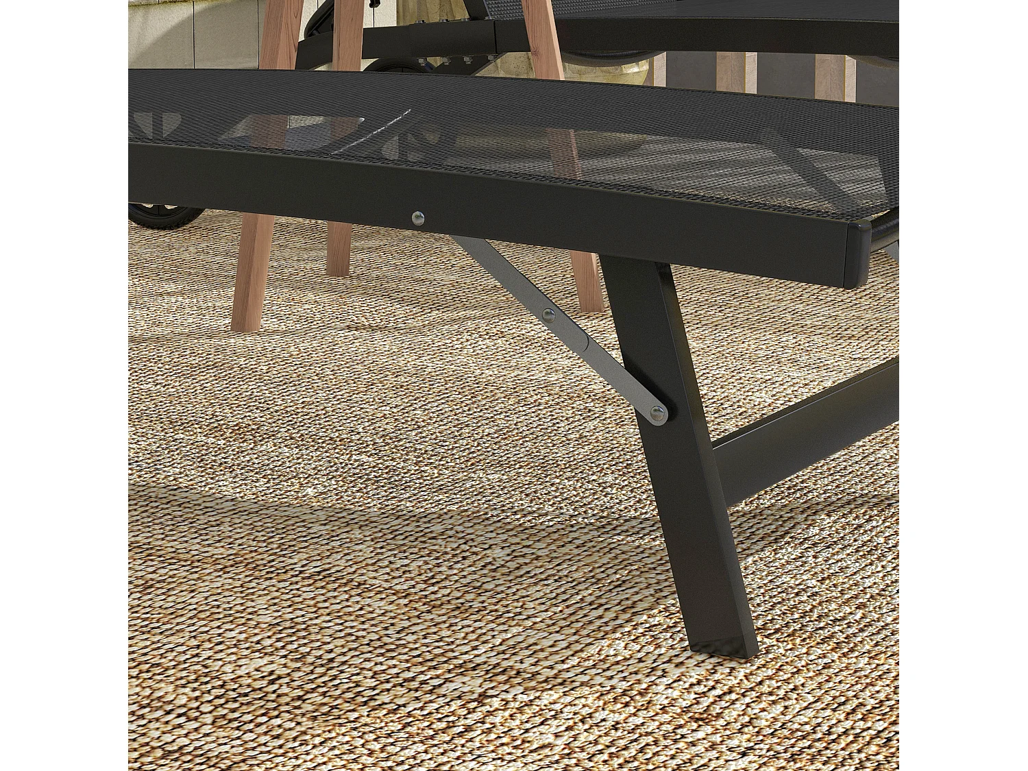 Lot de 2 bains de soleil transats inclinables - 2 roulettes - alu. textilène noir