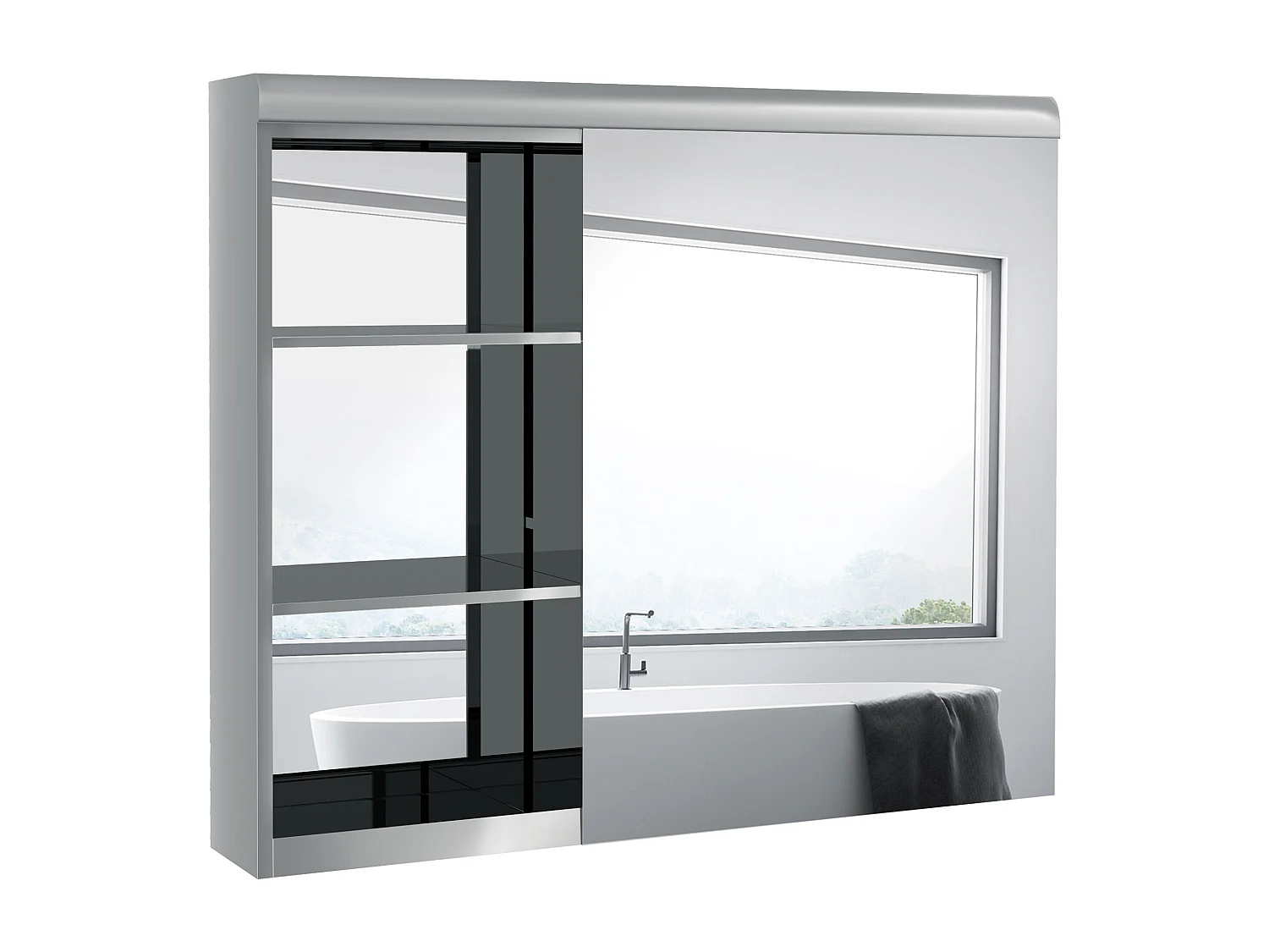 Armoire miroir salle de bain - meuble mural 2 étagères - dim. 70L x 13l x 60H cm - acier inox. verre