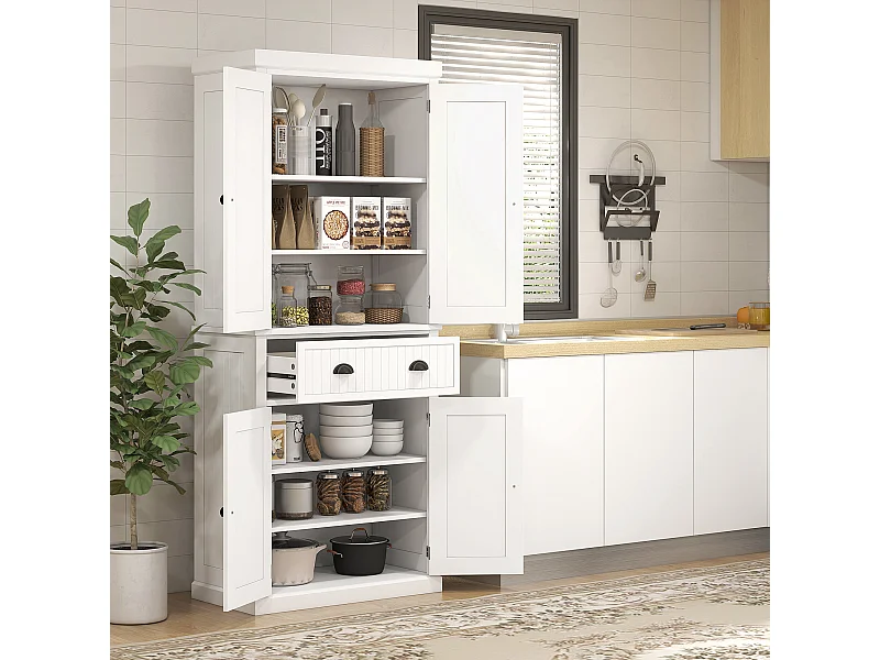 Buffet haut multi-rangement - 4 portes, grand tiroir - dim. 76L x 40l x 183H cm - panneaux MDF blanc
