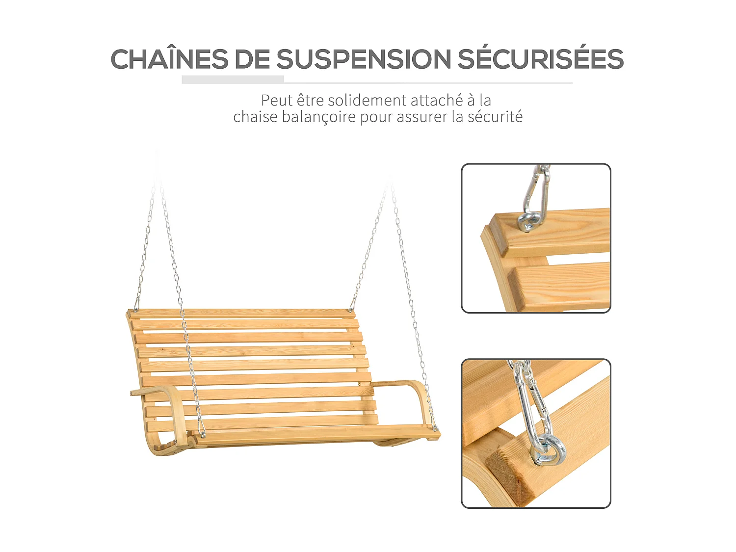 Banc suspendu 2 places balancelle de jardin en bois - chaînes incluses