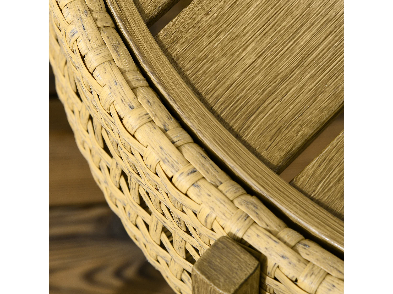 Lot de 2 tables gigognes de jardin style bohème chic PE aspect rotin métal effet bois