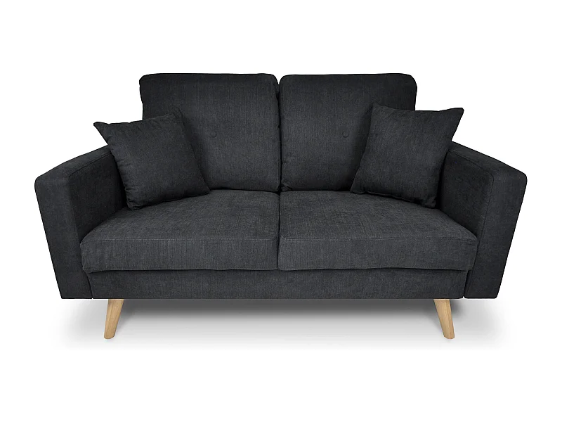 Divano 2 posti in tessuto vellutato nero piedi in legno mod. Chloe