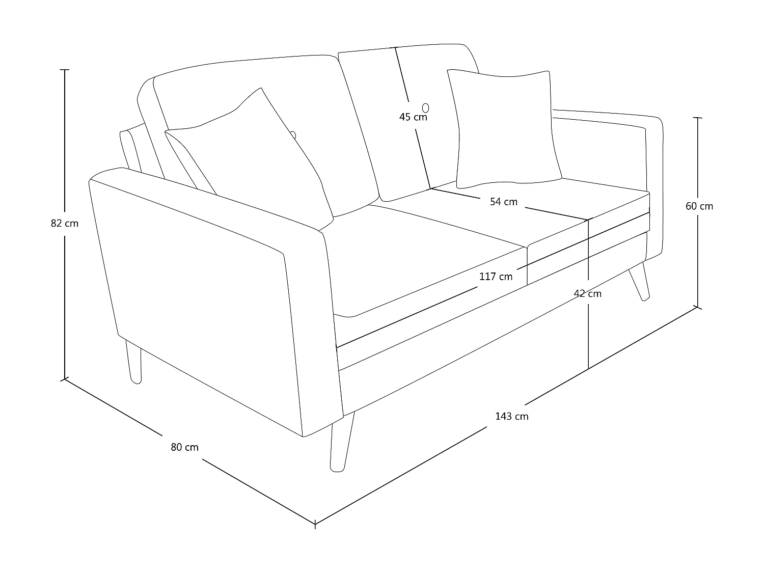 Divano 2 posti in tessuto vellutato nero piedi in legno mod. Chloe