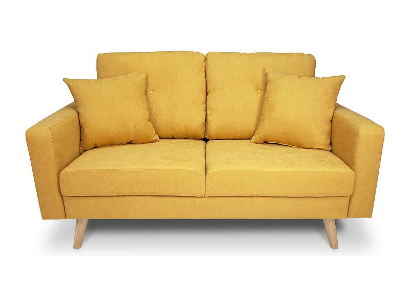 Divano 2 posti in tessuto vellutato giallo piedi in legno mod. Chloe