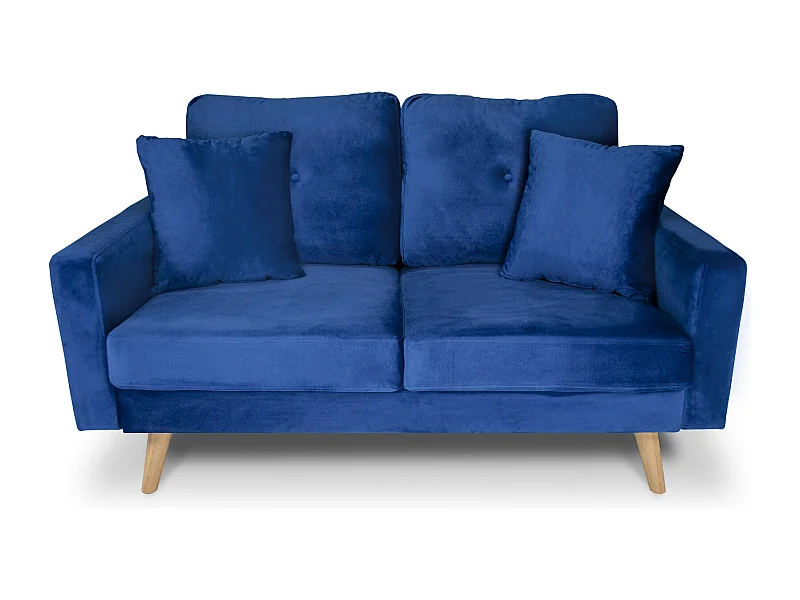 Divano 2 posti in velluto blu piedi in legno mod. Chloe