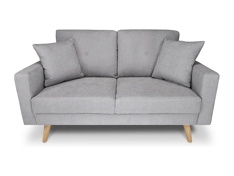 Divano 2 posti in tessuto vellutato grigio piedi in legno mod. Chloe